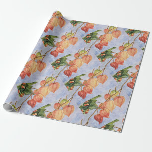 Papier Cadeau Fleurs de lanternes orange