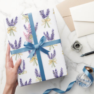 Papier Cadeau Fleurs de lavande violette rubans jaunes Anniversa