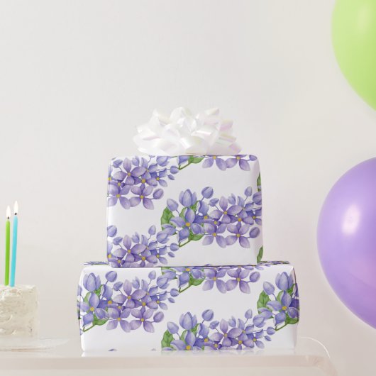 Papier Cadeau Fleurs de lilas à l'aquarelle violette (Cadeaux de fête)