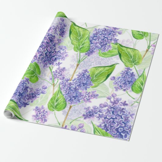 Papier Cadeau Fleurs de lilas d'aquarelle (Déroulé)