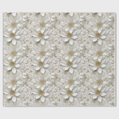 Papier Cadeau Fleurs de lotus blanc doré   (Plat)