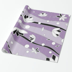 Papier Cadeau Fleurs de lotus blanc sur bandes violettes