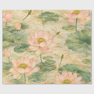 Papier Cadeau Fleurs de lotus sereines et libellules Botanique j