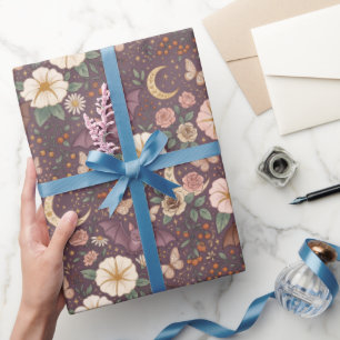 Papier Cadeau Fleurs de lune de chauves-souris volantes enchanté