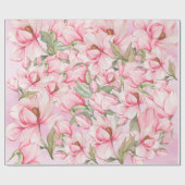 Papier Cadeau Fleurs de Magnolia de printemps rose (Plat)