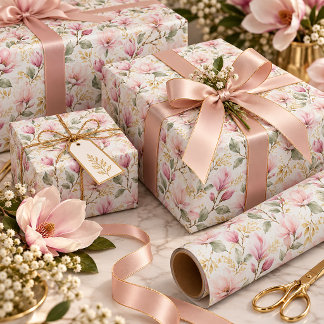 Papier Cadeau Fleurs de magnolia rose |