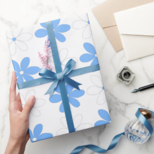 Papier Cadeau Fleurs de marguerite bleu blanc dans un joli motif