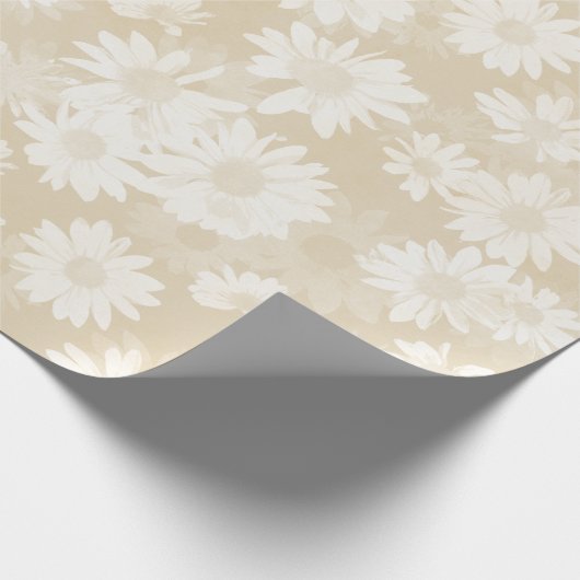Papier Cadeau Fleurs de marguerites neutres Tan Blanc (Coin)