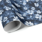 Papier Cadeau Fleurs de mariage bleu denim (Coin rond)