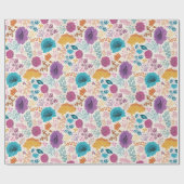 Papier Cadeau Fleurs de mariage de prairie printanière jaune vio (Plat)