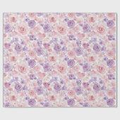 Papier Cadeau Fleurs de mariage rose violet cœurs (Plat)