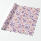 Papier Cadeau Fleurs de mariage rose violet cœurs (Déroulé)