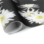 Papier Cadeau Fleurs De Minuit : Fleurs De Cactus Blancs Sur Noi (Coin rond)