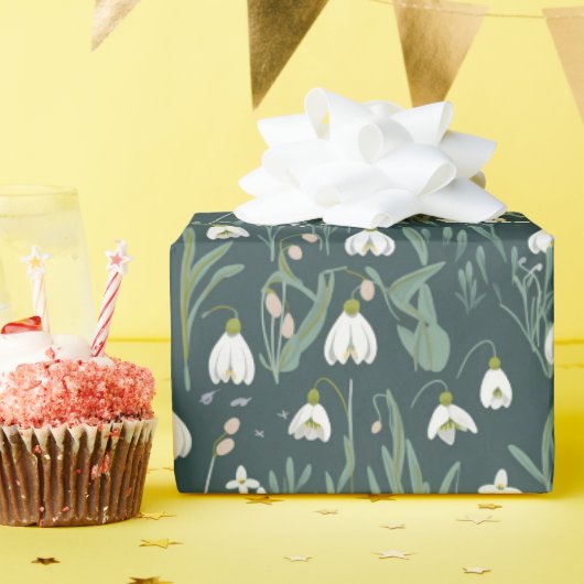 Papier Cadeau Fleurs de neige blanches (Fête d'anniversaire)