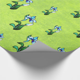 Papier Cadeau Fleurs de néon bleu vert sur vert abstrait
