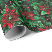 Papier Cadeau Fleurs de Noël (Coin rond)