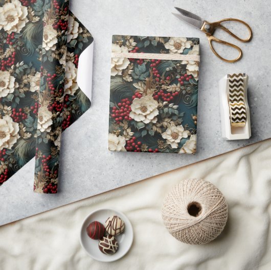 Papier Cadeau Fleurs de Noël 3D vintage rétros (Artisanat)