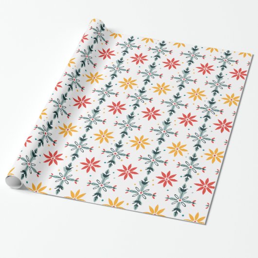 Papier Cadeau Fleurs de Noël Abstraites (Déroulé)