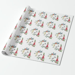 Papier Cadeau Fleurs de Noël d'hiver Berries Monogramme