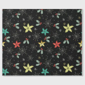 Papier Cadeau Fleurs de Noël et Motif de flocons de neige (Plat)