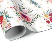 Papier Cadeau Fleurs de Noël et motif evergreens (Coin rond)