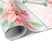 Papier Cadeau Fleurs de Noël rose Poinsettia (Coin rond)