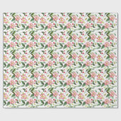 Papier Cadeau Fleurs de Noël rose vert Motif d'aquarelle (Plat)