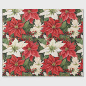 Papier Cadeau Fleurs de Noël Rouge Blanc (Plat)