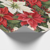 Papier Cadeau Fleurs de Noël Rouge Blanc (Coin)