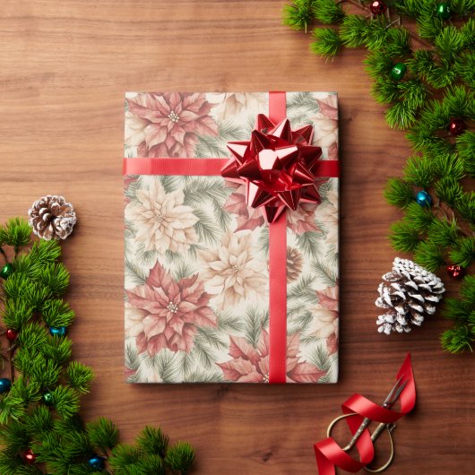Papier Cadeau Fleurs de Noël Rouge Vert Chaud (Cadeau de vacances)