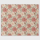 Papier Cadeau Fleurs de Noël Rouge Vert Chaud (Plat)