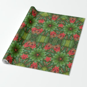 Papier Cadeau Fleurs de Noël Star Motif Rouge Vert Floral