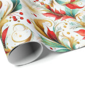 Papier Cadeau Fleurs de Noël tourbillonnantes (Coin rond)