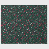 Papier Cadeau Fleurs de Noël vertes rouges et blanches (Plat)