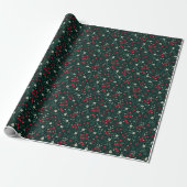 Papier Cadeau Fleurs de Noël vertes rouges et blanches (Déroulé)