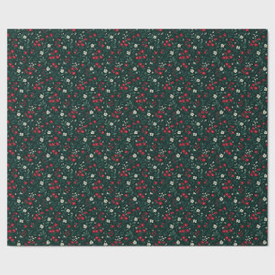 Papier Cadeau Fleurs de Noël vertes rouges et blanches