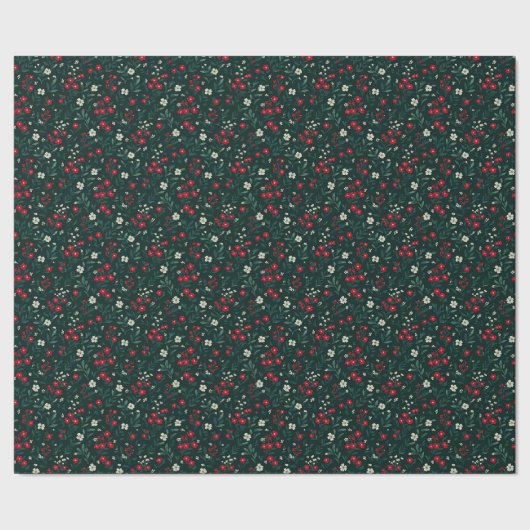 Papier Cadeau Fleurs de Noël vertes rouges et blanches (Couture)