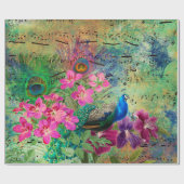 Papier Cadeau Fleurs de paon et musique (Plat)