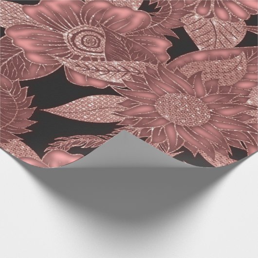 Papier Cadeau Fleurs de Parties scintillant noires en or glamour (Coin)