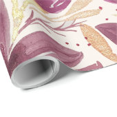 Papier Cadeau Fleurs de Passion, Aquarelle Bordeaux et Or (Coin rond)
