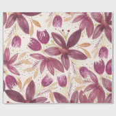 Papier Cadeau Fleurs de Passion, Aquarelle Bordeaux et Or (Plat)