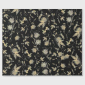 Papier Cadeau Fleurs de Passion Or Classy Elegant sur Noir (Plat)