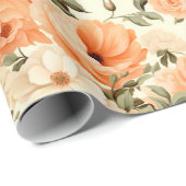 Papier Cadeau Fleurs de pêche beige délicates (Coin rond)