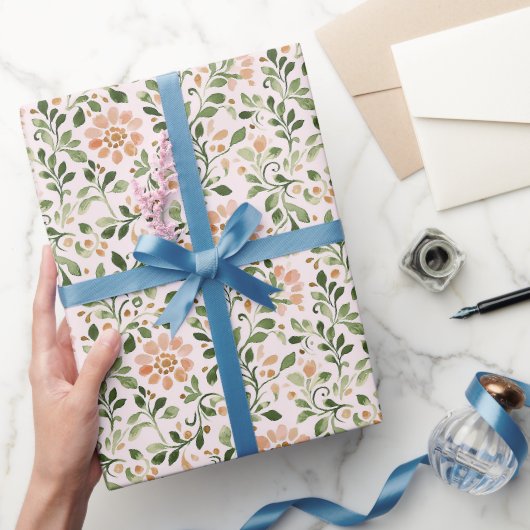 Papier Cadeau Fleurs de Pêche Rose Feuilles Vertes (Cadeaux)