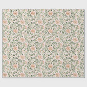 Papier Cadeau Fleurs de Pêche Rose Feuilles Vertes (Plat)