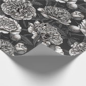 Papier Cadeau Fleurs de pivoines blanches sur gris foncé (Coin)