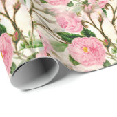 Papier Cadeau Fleurs de pivoines roses, Feuilles & Buds Motif (Coin rond)