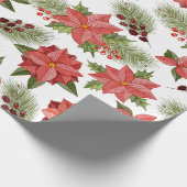 Papier Cadeau Fleurs De Poinsététie Rouge Et Baies Selles (Coin)