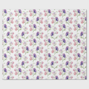 Papier Cadeau Fleurs de pois de senteur rose pastel aquarelle vi