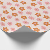 Papier Cadeau Fleurs de pop mod rétro rose et orange brûlé (Coin)